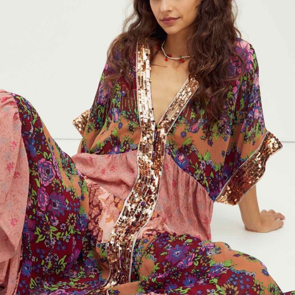 Floral Sequin Kimono Robe